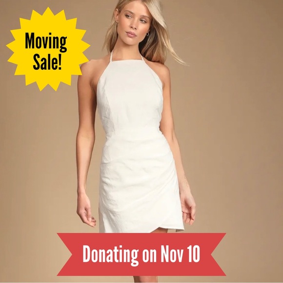 Lulus Dresses & Skirts - Fair Skies White Jacquard Tie-Back Halter Tulip Mini Dress